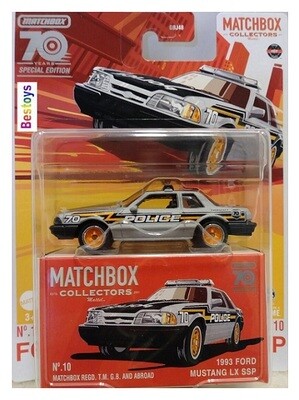 Matchbox Diecast Model Car 2023 Collectors Ford Mustang LX SSP 1993 Police No 70 70th Anniversary 1/64 scale