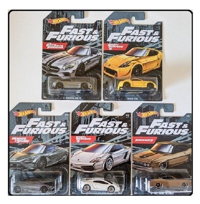 Hotwheels Hot Wheels Diecast Model Car Set 5 pce Fast &amp; Furious Movie TV Mercedes Nissan McLaren Ford Lamborghini 1/64 scale