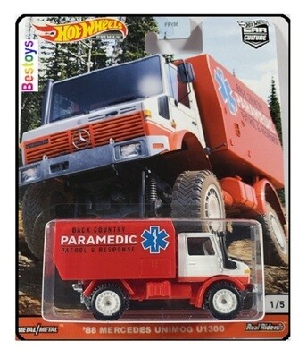 Hotwheels Hot Wheels Diecast Model Car Culture Wild Terrain Mercedes Benz Unimog U 1300 1988 "Paramedic" 1/64 scale