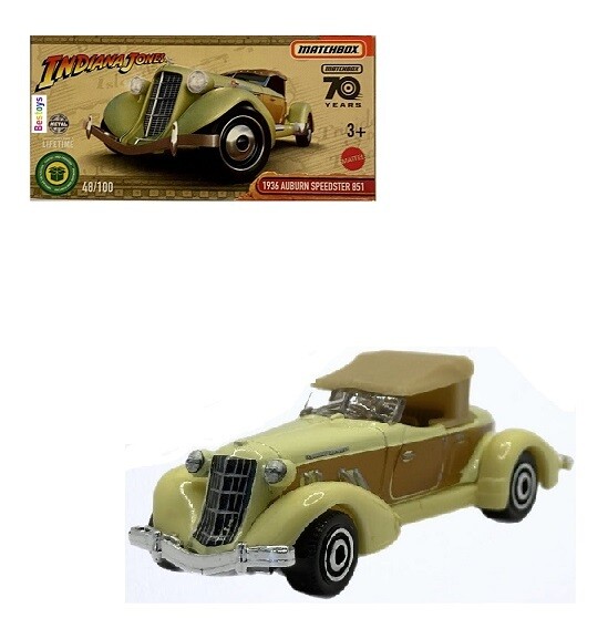 Matchbox Diecast Model Car Power Grab 2023 48/100 Auburn Speedster 851 1936 Indiana Jones Movie TV Film 70th Anniversary 1/64 scale