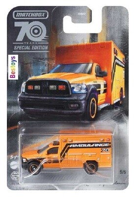 Matchbox Diecast Model Car Moving Parts Dodge RAM Ambulance 2019 70th Anniversary