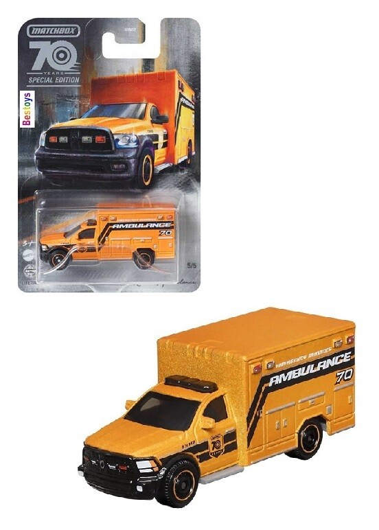 Matchbox Diecast Model Car Moving Parts Dodge RAM Ambulance 2019 70th Anniversary