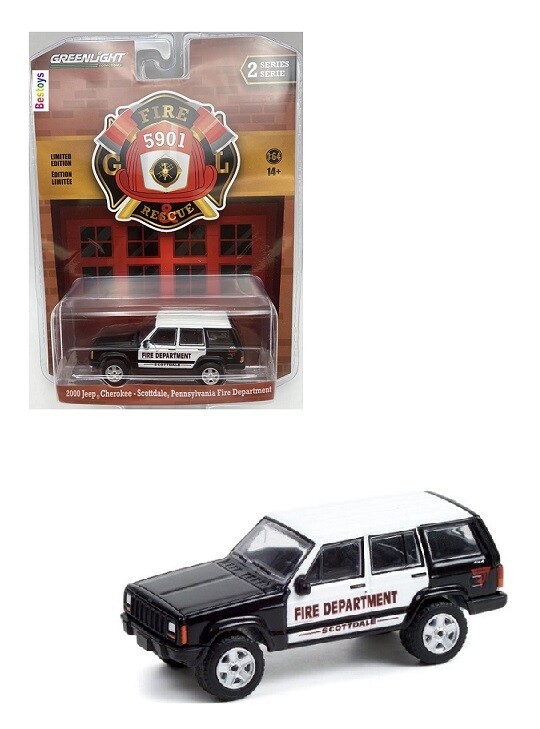 Greenlight Diecast Model Car Fire &amp; Rescue Jeep Cherokee 2000 Scottdale Pennsylvania Fire Department 1/64 scale