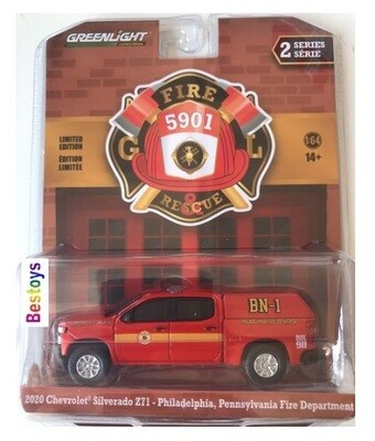 Greenlight Diecast Model Car Fire &amp; Rescue Chevy Chevrolet Silverado Z 71 Z71 2020 Philadelphia Pennsylvania Fire Dept 1/64 scale