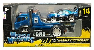 Maisto Muscle Machines Transport JDM Flatbed Recovery Truck + Nissan Skyline GT R R34 1999 Liberty Walk