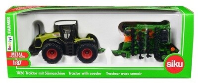 SIKU Diecast Model 1826 Claas Xerion Tractor + Amazone 6001 Seeder Farm Agricultural 1/87 HO railway scale