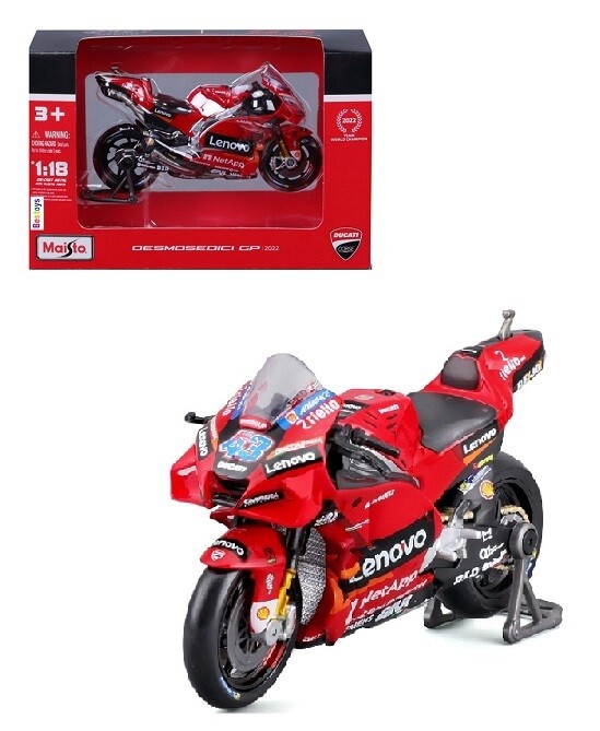 Maisto Diecast Model Motorcycle Bike Moto GP Ducati Desmosedici GP 22 No 43 &quot;Lenovo&quot; Miller 1/18 scale