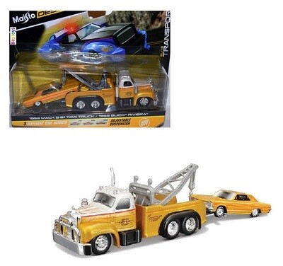 Maisto Elite Transport Mack B 61 B61 Recovery Tow Truck + Buick Riviera 1965 with suspension