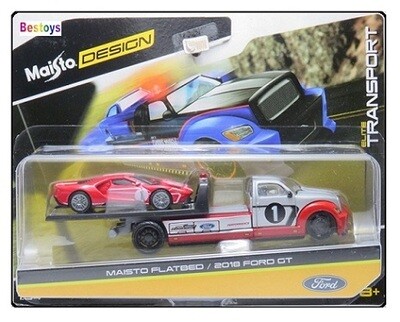 Maisto Elite Transport Flatbed Recovery Truck + Ford GT 2018 No 1 1/64 scale