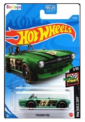 Hotwheels Hot Wheels Diecast Model Car 2021 9/250 Triumph TR 6 TR6 No 54 Race Day 1/64 scale