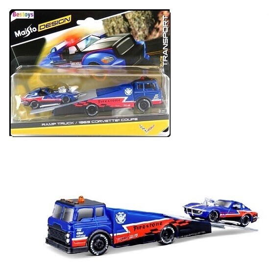 Maisto Elite Transport Ramp Truck Recovery Truck + Chevy Chevrolet Corvette Coupe 1969 &quot;Firestone&quot;