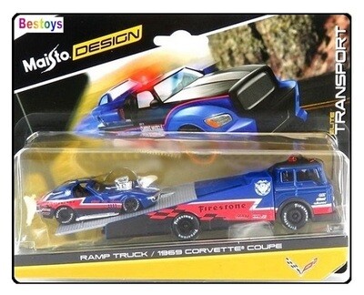 Maisto Elite Transport Ramp Truck Recovery Truck + Chevy Chevrolet Corvette Coupe 1969 "Firestone"