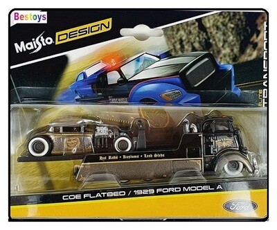 Maisto Elite Transport COE Flatbed Recovery Truck + Ford Model A 1929 "Pablo's Customs" 1/64 scale