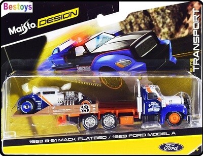 Maisto Elite Transport Mack B 61 B61 Flatbed Recovery Truck + Ford Model A 1929 No 13 1/64 scale
