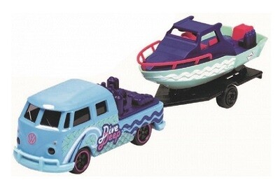 Majorette 2 pk VW Volkswagen Kombi T 1 T1 Double Cab Pickup + Boat &amp; Trailer