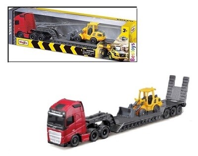 Maisto Diecast Model Construction Series Volvo FH 16 FH16 Truck + Lowbed trailer with Front Loader +- 1/87 HO railway scale