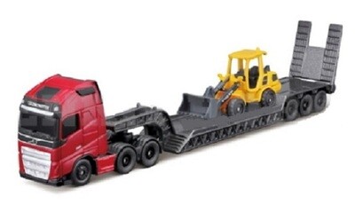 Maisto Mini Work Construction Series Volvo FH 16 FH16 Truck + Lowbed trailer with Front Loader