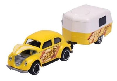 Majorette Diecast Model Car 2 pk VW Volkswagen Beetle &amp; Eriba Puck Caravan 1/64 scale