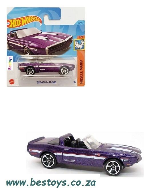 Hotwheels Hot Wheels Diecast Model Car 2023 195/250 Ford Mustang Shelby GT 500 1969 Convertible Muscle Mania 1/64 scale