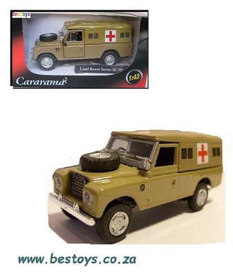 Cararama Hongwell Diecast Model Car Land Rover Series III 3 109 &quot; inch Army Military Desert Ambulance  1/43 scale