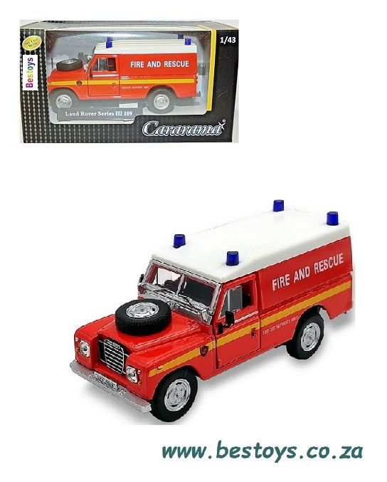 Cararama Hongwell Diecast Model Car Land Rover Series III 3 109 &quot; inch Fire &amp; Rescue 1/43 scale