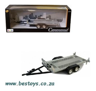 Cararama Hongwell Diecast Model Trailer Double axle with ramps 1/43 scale