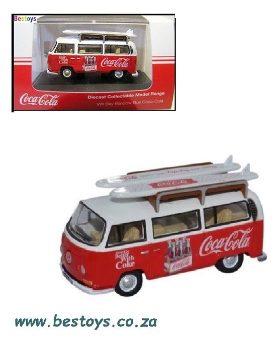 Oxford Diecast Model Car VW030CC VW Volkswagen Kombi T2 T 2 Bus &amp; Surfboards &quot;Coca Cola&quot; 1/76 OO railway scale