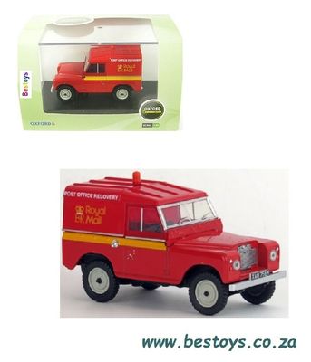 Oxford Diecast Model Car LR2AS002 Land Rover Series 2A Short wheelbase Hard top &quot;Post Office Recovery&quot; 1/76 OO railway scale