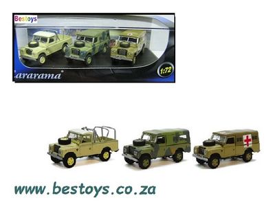 Cararama Hongwell Diecast Model Car Set 3 pk Land Rover Series III 3 1/72 OO railway scale