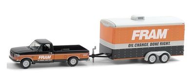 Greenlight Set Hitch & Tow Ford F 150 F150 XLT Pickup 1994 + Enclosed Car Trailer "Fram"