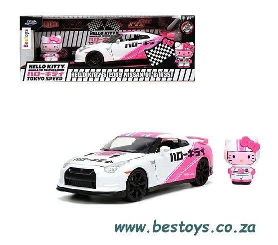 JADA Diecast Model Car 33724 Nissan Skyline GT R R35 2009 + Hello Kitty Figurine Tokyo Speed 1/24 scale