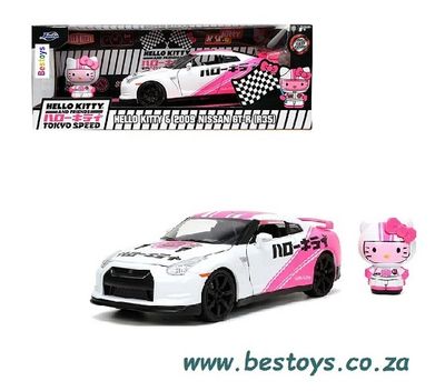 JADA Diecast Model Car 33724 Nissan Skyline GT R R35 2009 + Hello Kitty Figurine Tokyo Speed 1/24 scale