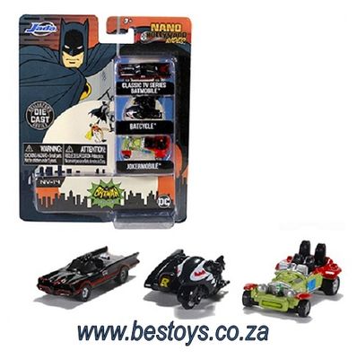 JADA Diecast Model Car Nano Set Batman Classic TV Batmobile Batcycle Jokermobile Movie Film TV