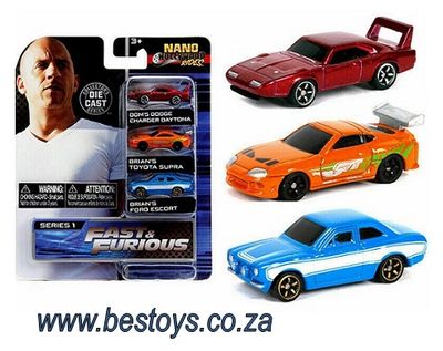 JADA Diecast Model Car Nano Set Fast &amp; Furious Dodge Charger Toyota Supra Ford Escort Movie Film TV