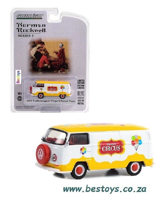 Greenlight Diecast Model Car Norman Rockwell VW Volkswagen Kombi T 2 T2 Panelvan 1971  &quot;Circus&quot;  1/64 scale