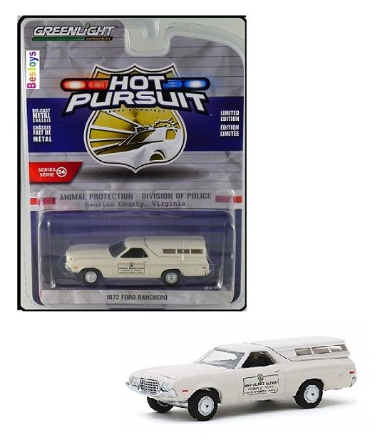 Greenlight Diecast Model Car Hot Pursuit Police Series Ford Ranchero 1972 &quot;Animal Protection&quot; Virginia 1/64 scale