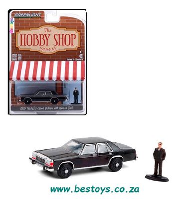 Greenlight Diecast Model Car Hobby Shop Ford LTD Crown Victoria + Figure Man in suit 1/64 scale