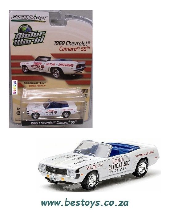 Greenlight Diecast Model Car Motor World Chevy Chevrolet Camaro SS 1969 Daytona 500 Speedway Pace Car 1/64 scale