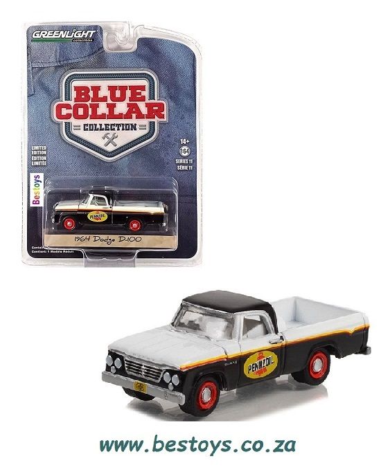 Greenlight Diecast Model Car Blue Collar Dodge D 100 D100 Pickup 1964 &quot;Pennzoil&quot; 1/64 scale