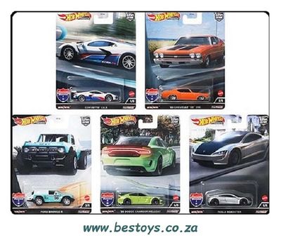 Hot Wheels Car Culture Set American Scene Ford Chevy Corvette Chevelle Dodge Tesla