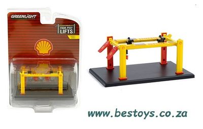 Greenlight Diecast Model Accessory Diorama Garage Workshop Four Post Lift &quot;Shell&quot; 1/64 scale