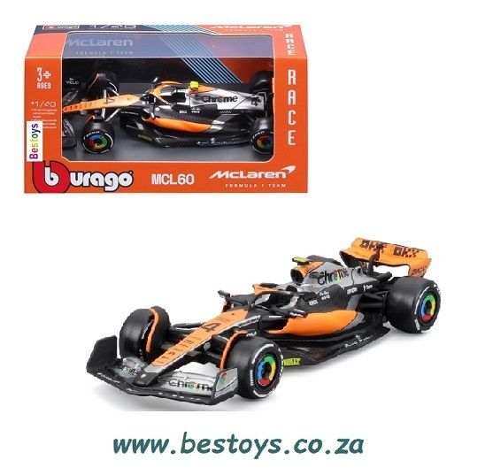 Burago 38087 Formula 1 F1 McLaren MCL 60 MCL60 No 4 Norris 2023 GP 1/43 scale