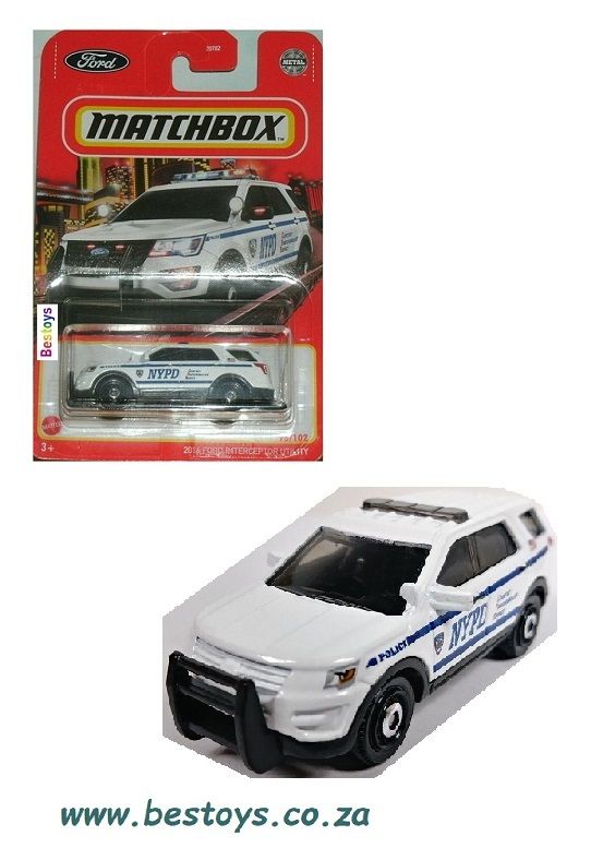 Matchbox Diecast Model Car 2022 95/102 Ford Interceptor Utility 2016 &quot;NYPD&quot; Police 1/64 scale