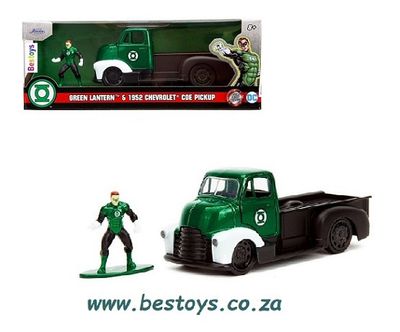 JADA Diecast Model Car Hollywood 33093 Chevy Chevrolet COE Pickup 1952 + Green Lantern Figurine DC 1/32 scale