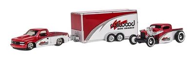Maisto Diecast Model Car Design Series Team Hauler Chevy Chevrolet 454 SS Pickup 1993 + Pickup 1936 + Enclosed Trailer 1/64 scale