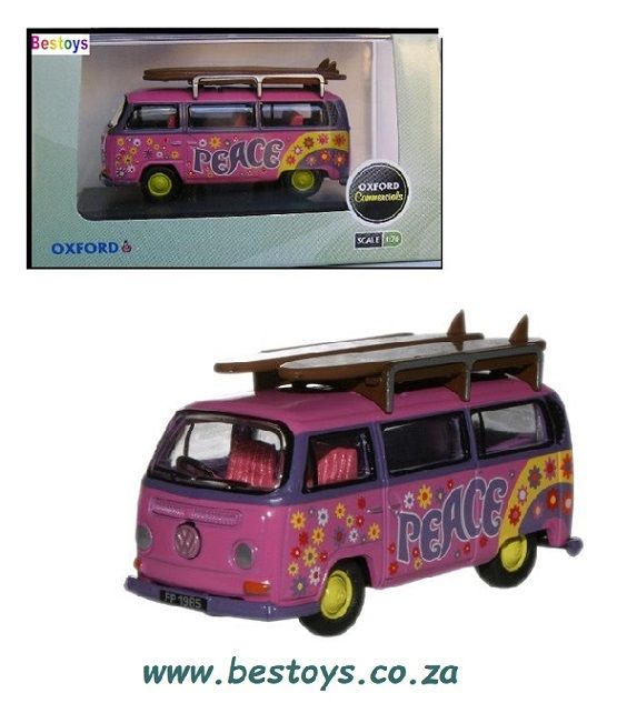 Oxford Diecast Model Car VW017 VW Volkswagen Kombi Bus T 2 T2 + surfboards &quot;Peace&quot; 1/76 OO railway scale