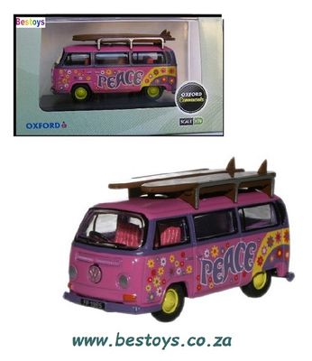 Oxford Diecast Model Car VW017 VW Volkswagen Kombi Bus T 2 T2 + surfboards &quot;Peace&quot; 1/76 OO railway scale