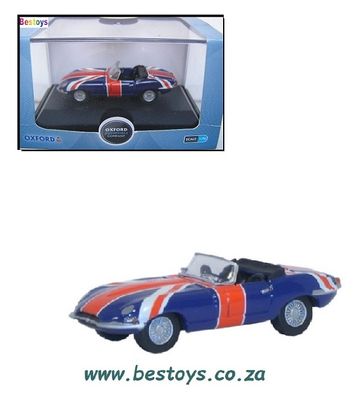 Oxford Diecast Model Car ETYP005 Jaguar E Type Union Jack Shaguar Movie Film TV 1/76 OO railway scale