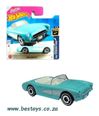 Hotwheels Hot Wheels Diecast Model Car 2023 183/250 Chevy Chevrolet Corvette 1956 Barbie Screen Time 1/64 scale