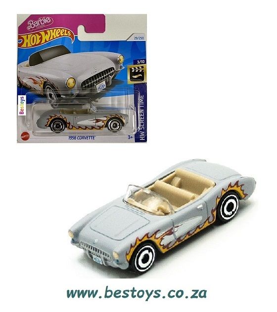 Hotwheels Hot Wheels Diecast Model Car 2024 29/250 Chevy Chevrolet Corvette 1956 Barbie Screen Time 1/64 scale